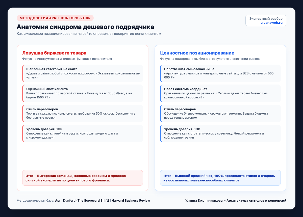 Анатомия синдрома дешевого подрядчика: как позиционирование на сайте определяет восприятие цены клиентом