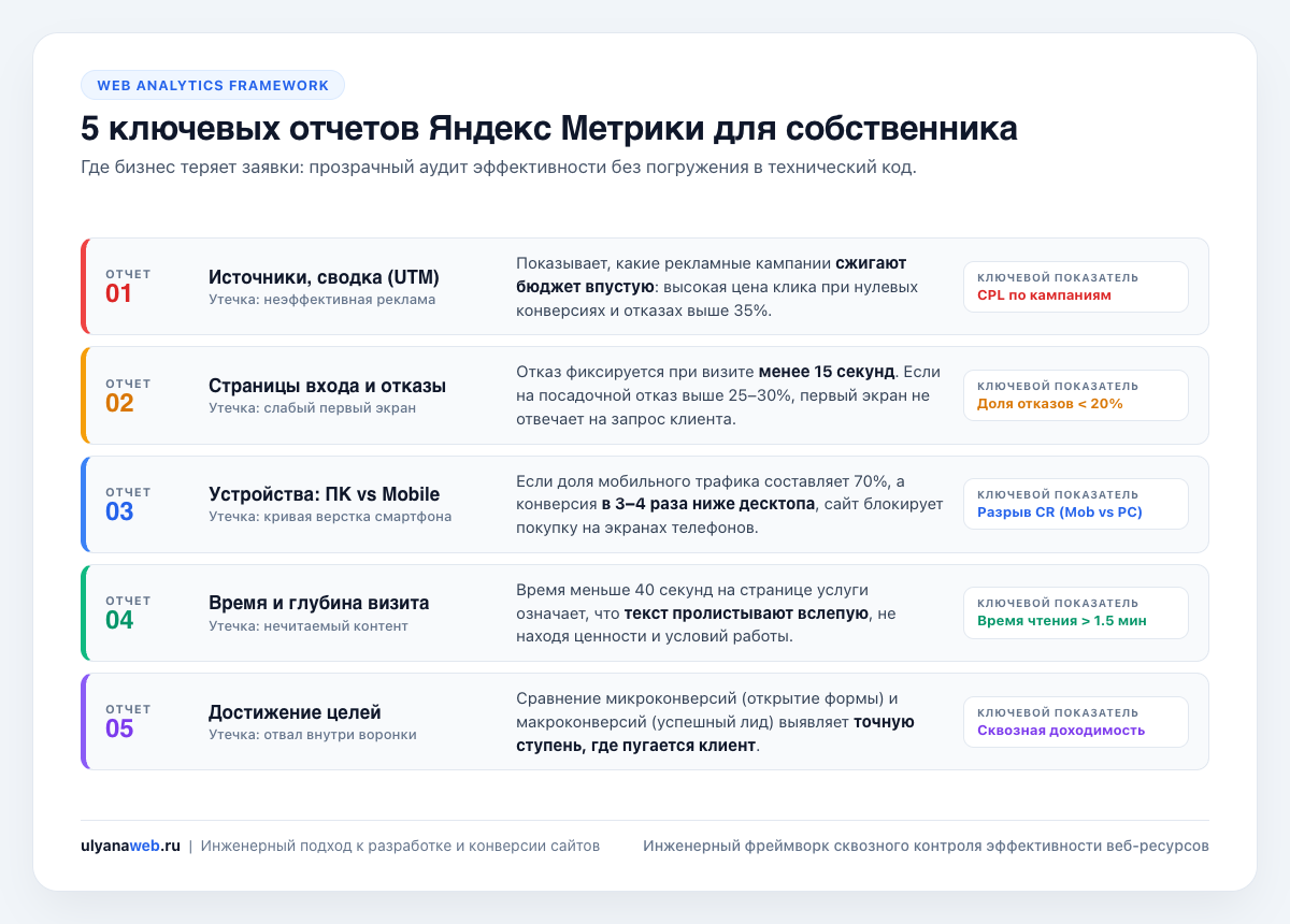 5 ключевых отчетов Яндекс Метрики для собственника